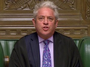 John Bercow, Speaker of Britain's House of Commons, addresses lawmakers during a parliamentary session, April 3, 2019.