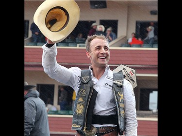 Sage Steele Kimzey won the Bull Riding final in the Stampede Rodeo at the Calgary Stampede in Calgary, Ab on Sunday, July 14, 2019. Brendan Miller/Postmedia