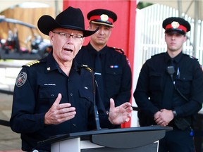 Chief Tom Sampson with the Calgary Emergency Management Agency speaks about safety and security measures that will be in place during this year's Calgary Stampede festivities Wednesday, July 3, 2019.