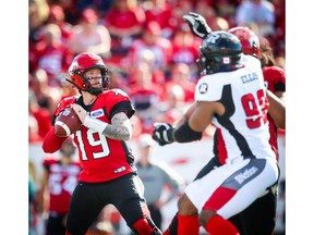 Calgary Stampeders quarterback Bo Levi Mitchell throws the ball against the Ottawa Redblacks during CFL football in Calgary on Saturday, June 15, 2019. Al Charest/Postmedia