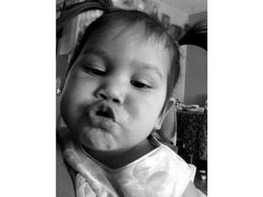 Two-year-old Aleka Esa-Bella Scheyk Gonzales is seen in this undated handout photo. A British Columbia man has pleaded guilty to one count of failing to provide the necessaries of life for the death by snake venom of two-year-old Aleka.