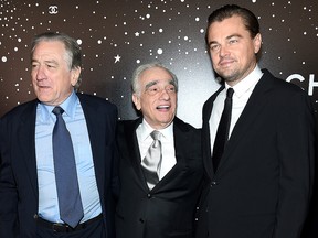 (L-R) Robert DeNiro, Martin Scorsese, and Leonardo DiCaprio attend The Museum Of Modern Art Film Benefit Presented By CHANEL: A Tribute To Martin Scorsese on Nov. 19, 2018, in New York City.