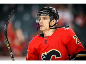 Calgary Flames Garnet Hathaway during the pre-game skate before facing the New Jersey Devils in NHL hockey at the Scotiabank Saddledome in Calgary on Tuesday, March 12, 2019. Al Charest/Postmedia