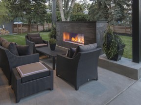 Courtesy Renova Luxury Renovations 
The outdoor fireplace at a new show home by Renova Luxury Renovations.