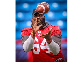 Calgary Stampeders Justin Renfrow during practice on Friday, June 15, 2018, The Red and White will host to the Hamilton Tiger-Cats in the season opener this weekend at McMahon Stadium.  Al Charest/Postmedia