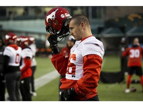 The Calgary Stampeders' Cory Greenwood (36) takes part in a team practice at Commonwealth Stadium, in Edmonton Friday November 23, 2018. The Stampeders will face the Ottawa Redblacks in the Grey Cup this Sunday. Photo by David Bloom