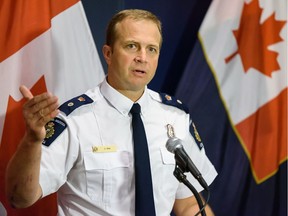 CBSA Director Guy Rook talks to the media about 50 kg of methamphetamine seized at the Coutts border crossing on Thursday, August 1, 2019. Azin Ghaffari/Postmedia Calgary