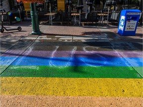 Two Pride-themed crosswalks on Stephen Avenue were vandalized this week.