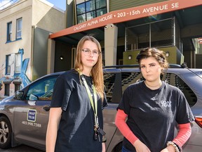 Jacqueline Jerran, left, and Chelsey Cascadden, full-time DOAP members pose for a photo outside Alpha House in Calgary on Thursday, August 15, 2019.