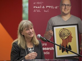 Dr. Sandra Davidge, a pioneer in cardiovascular health in women and children at the University of Alberta speaks at a press conference announcing $2.2 million in financial support for researchers at all stages of their careers on Monday, Aug. 12, 2019 at the University of Alberta in Edmonton.
