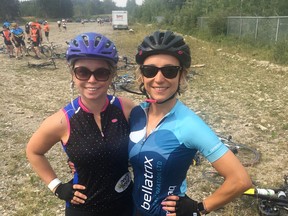 Daina Kvisle Aldous, right, and her sister Brea Lamb pose for a photo at the 2017 Enbridge Ride to Conquer Cancer where they rode in honour of their mom who passed away in 2016 from Glioblastoma Multiform brain cancer, the same cancer Daina is now battling.