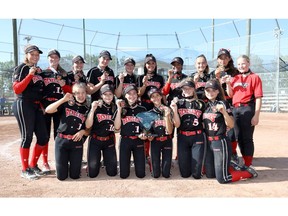 The White Rock Renegades celebrate as they are the winners of the U16 Canadian Girls Fastpitch Championships at Shouldice Park in Calgary on Sunday, August 18, 2019. Darren Makowichuk/Postmedia