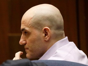 Michael Gargiulo, 43, also known as the Hollywood Ripper, looks on in court during a reading of his verdict in a Los Angeles courtroom on August 15, 2019, where he was found guilty on all charges. (AL SEIB/AFP/Getty Images)