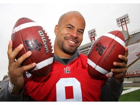 Calgary Stampeders RB Jon Cornish was all smiles after practice at McMahon stadium as for a second consecutive week he was the CFL's Canadian player of the week in Calgary, Alta. on Tuesday September9, 2014. Darren Makowichuk/Calgary Sun/QMI Agency