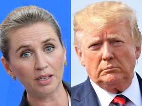This combination of pictures shows Denmark's Prime Minister Mette Frederiksen (left) and U.S. President Donald Trump.