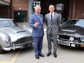 Prince Charles, Prince of Wales meets with actor Daniel Craig during a visit to the James Bond set at Pinewood Studios on June 20, 2019 in Iver Heath, England. HRH is the Royal Patron of The British Film Institute and the Intelligence Services.