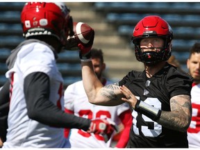 Calgary Stampeders quarterback Bo Levi Mitchell was off the injured list and throwing passes during practise at McMahon Stadium in Calgary on Thursday, August 29, 2019. Gavin Young/Postmedia