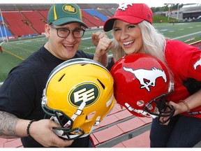 Calgary Stampeder fans, L-R, Cashton Laschowski and Carson Laschowski are ready for Mondays Labour Day classic game against the Eskimos in Calgary on Saturday, August 31, 2019. Darren Makowichuk/Postmedia