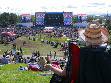 Music fans watch the Hunter Brothers, perform on the second day of the Country Thunder music festival, held at Prairie Winds Park in Calgary Saturday, August 17, 2019. Dean Pilling/Postmedia