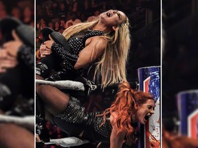 Locking the Sharpshooter on Becky Lynch in the turnbuckle at Summerslam!