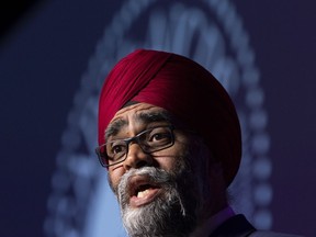 Defence Minister Harjit Sajjan speaks at Canada's global defence and security trade show in Ottawa, Wednesday May 29, 2019.