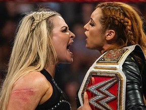 WWE superstar and Calgary native Natalya Neidhart, left, will face WWE Raw women's champion Becky Lynch at SummerSlam in Toronto on Aug. 11..