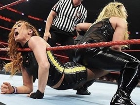 Nattie locking in the sharpshooter on Becky this past week on Raw, making a statement before SummerSlam!