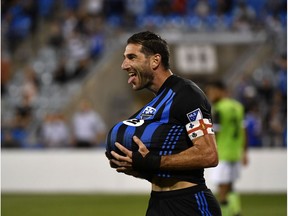 Jul 24, 2019; Montreal, Quebec, Canada; Montreal Impact midfielder Ignacio Piatti (10) reacts after scoring a goal against York9 FC on a penalty kick during the second half at Saputo Stadium. Mandatory Credit: Eric Bolte-USA TODAY Sports ORG XMIT: USATSI-404936