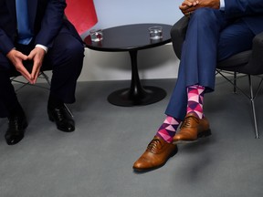 Canada's Prime Minister Justin Trudeau (R) and US President Donald Trump take part in a bilateral meeting at the Bellevue centre in Biarritz, south-west France on August 25, 2019, on the second day of the annual G7 Summit attended by the leaders of the world's seven richest democracies, Britain, Canada, France, Germany, Italy, Japan and the United States. (Photo by Nicholas Kamm / AFP)NICHOLAS KAMM/AFP/Getty Images