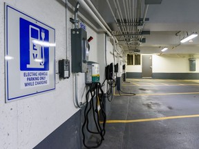 Pictured is an electric vehicle charging station at City of Calgary Civic Plaza Parkade on Friday, August 30, 2019.