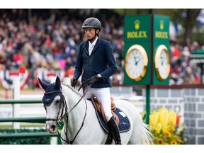 CALGARY, AB - SEPTEMBER 08: Martin Fuchs riding Clooney 51 during the Spruce Meadows Masters, part of the Rolex Grand Slam of Show Jumping at Spruce Meadows on September 8, 2019 in Calgary, Canada.