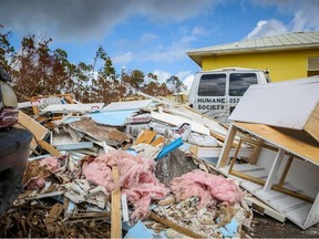 Debris are seen outside the Humane Society of Grand Bahama in Freeport, Bahamas, on September 16, 2019.