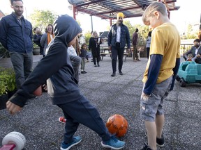 NDP leader Jagmeet Singh plays soccer with boys as he makes a campaign stop in Ottawa, Que. Tuesday September 17, 2019.