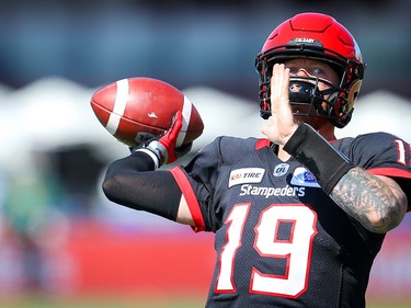 Calgary Stampeders quarterback Bo Levi Mitchell during warm-up before facing the Edmonton Eskimos in CFL football in Calgary on Monday, September 2, 2019. Al Charest/Postmedia