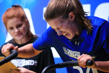 Catherine Chenier-Gagnon from Montreal grinds out the last few seconds of the leg and arm test during the RBC Training Ground National Finals at the Genesis Centre in Calgary on Saturday September 14, 2019.