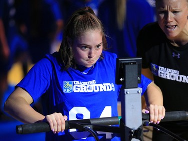 Ontario athlete MacKenzie Sloan does a strength test during the RBC Training Ground National Finals at the Genesis Centre in Calgary on Saturday September 14, 2019.