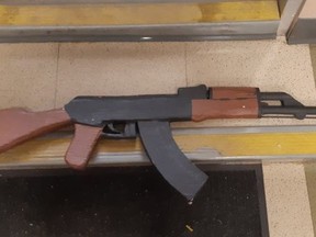 Several police officers descended on the University of Calgary campus on Monday for what turned out to be a rifle, shown in a handout photo, made out of paper mache. THE CANADIAN PRESS/HO-Calgary Police Service MANDATORY CREDIT
