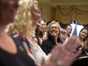 Federal Green Party Leader Elizabeth May attends the launch of her party's election platform in Toronto on Monday September 16, 2019. he Green Party of Canada says every policy in its platform -- from the economy to health, foreign affairs, immigration and transportation -- is viewed through the lens of the climate crisis.