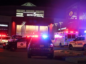 Police and RCMP lock down part of Cross Iron Mills near SilverCity and the food court following a shooting that sent one person to hospital. Monday, September 16, 2019. Brendan Miller/Postmedia
