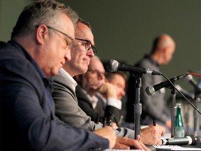 The Supervised Consumption Services Review Committee as they heard from residents at a town hall in the BMO Centre. Wednesday, September 11, 2019. Brendan Miller/Postmedia