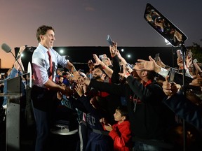 Liberal Leader Justin Trudeau greets supporters at a campaign event in Surrey, B.C., on Tuesday, Sept. 24, 2019.