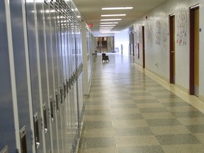 A hallway inside Crescent Heights High School in Calgary.