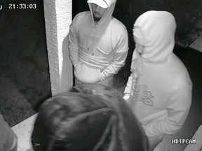 Screen capture from CCTV footage taken from the home of a homicide victim in Calgary's Hamptons.