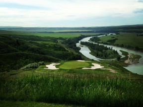 Hole 16 of Wes Gilbertson's Awesome 18 — a dramatic downhiller at Links of GlenEagles in Cochrane. (Courtesy of Links of GlenEagles)