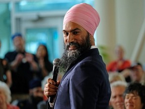 NDP leader Jagmeet Singh speaks at a town hall meeting on healthcare held at a community college campus during an election campaign stop in Halifax on Monday, Sept. 23, 2019.