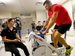 Calgary Flames newcomer Milan Lucic during fitness testing day at WInsport on Thursday, Sept. 12, 2019.
