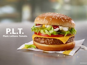 McDonald's is testing a "plant-based" burger — the P.L.T. — in southwestern Ontario.