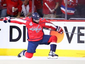 Devante Smith-Pelly celebrates a goal against the Vegas Golden Knights during the Stanley Cup Final on June 4, 2018.