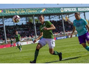 Cavalry vs Pacific FC CPL  - Spruce Meadows, Calgary, Alberta, Canada - Sep 22, 2019.     Zator moves in on the ball.  Tony Lewis/CPL