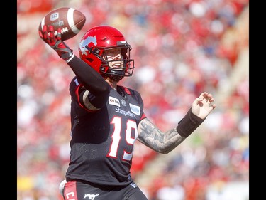 Calgary Stampeders, Bo Levi Mitchell against the Edminton Eskimos in first half action in the Labour Day classic at McMahon stadium in Calgary on Monday, September 2, 2019. Darren Makowichuk/Postmedia